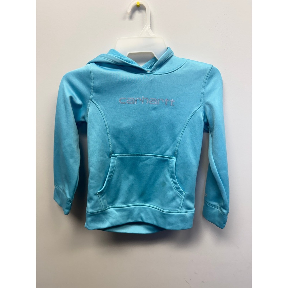 Carhartt Force Girls Pool Blue Fleece Lined Pullover Hoodie Sweatshirt Size 6X